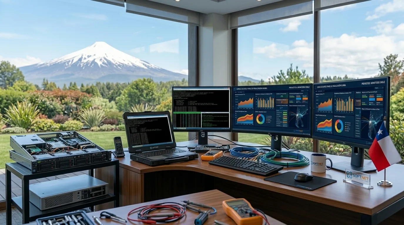 Técnico trabajando frente a un rack de servidores
